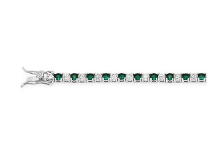 Silver Plated CZ Studded Green Stone Tennis Bracelet